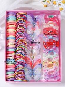 115pcs Random Color Girls Colorful Hair Ties, Bow Hair Clips, Scrunchies, Minimalist Hair Accessories, Suitable For Daily Use - Multicolor - View 6