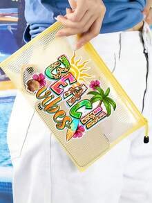 Transparent File Bag, Pvc Mesh Zipper Bag, A4 Data Bag With Beach Element Pattern, File Organizer - Transparent Plastic Envelope For Paper, Folders, Notebooks, Stationery - Perfect For Offices, Schools, Families, Travel - Waterproof Reusable Mesh Bag For Teachers, Students, Professionals - Perfect For Letter Paper, Homework, Receipts, Artworks - Lightweight And Transparent Storage Box, Inspection Bag, Project Folder, Mesh File Wallet - Multicolor - View 6