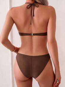 Bộ bikini hai mảnh màu nâu đậm mới năm 2026, thiết kế hở lưng, kiểu dáng thanh lịch, thích hợp cho các bữa tiệc, du lịch biển dành cho nữ. - Rỉ Nâu - Xem 3