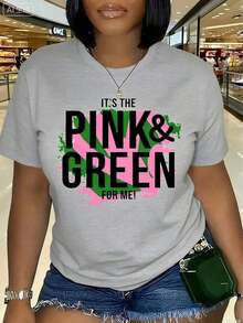 Women's J15 AKA 1908 Graphic Crewneck T-Shirt - With Pink & Green Empowerment Slogans, Breathable Summer Casual Short Sleeve Top, Machine Washable, Celebratory Apparel, Comfortable FitLoose And ComfortableComfortable Casual Tops-J,2026 Lovely Casual Graphic Shirt For Women's Fashion Outfit,Summer Clothes,Camisas Para Mujer - Xám - Xem 1