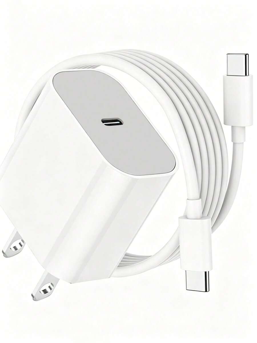 20W USB C Travel Fast Charger Adapter, With 6.6ft/3.3ft USB C To Type C Data Cable, Compatible With IPhone 17/16/15/Pro/Pro Max, Compatible With Samsung Galaxy S26/S25/S24/S23/S22/S21/S20 And Other Type-C Devices, Suitable For Home, Office And Travel, White - US A Type Plug(110-127V) - View 1