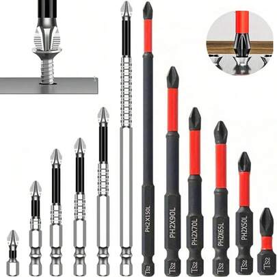 12PCS Dual-Design Magnetic Screwdriver Bit Set, 6 Red High-Torque Anti-Slip Bits & 6 Silver Self-Centering Countersink Bits, S2 Alloy PH2 Hex Shank Drill Bits, Rust-Resistant Precision Tool Kit For Furniture Assembly, Electronics, Auto Repair & DIY Projects