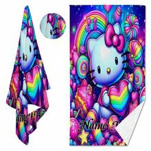 SANRIO Customized Name Blanket With Hello Kitty Design, Personalized Name Printing, Modern Style Polyester Fabric, Suitable For Beach, Yoga And Sports - 240g Knitted Fabric - Unisex - Suitable For Summer And Outdoor Activities - Perfect Gift For Travelers And Sports Enthusiasts - Multicolor - View 4