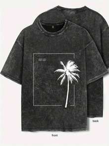 Men's Casual Retro American Flag Print Short Sleeve T-Shirt, Emo, 2000s Style - Black - View 2
