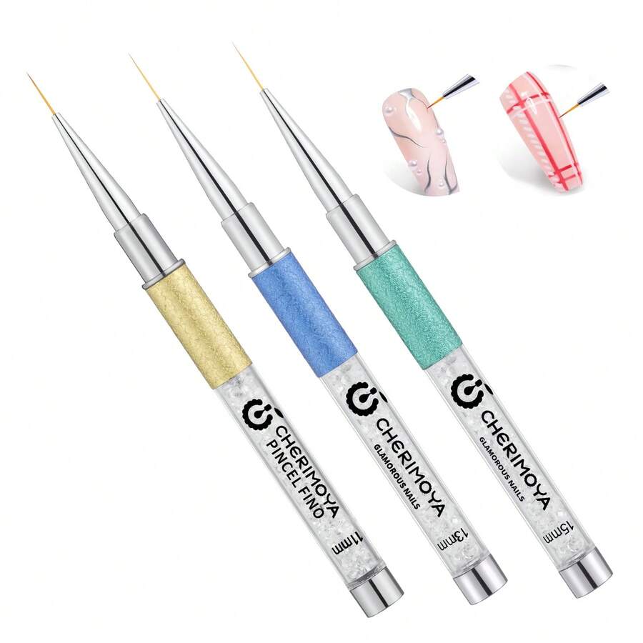 CHERIMOYA Set Of 3 Professional Fine Nail Brushes In Different Sizes For DIY Manicure - Multicolor - View 1
