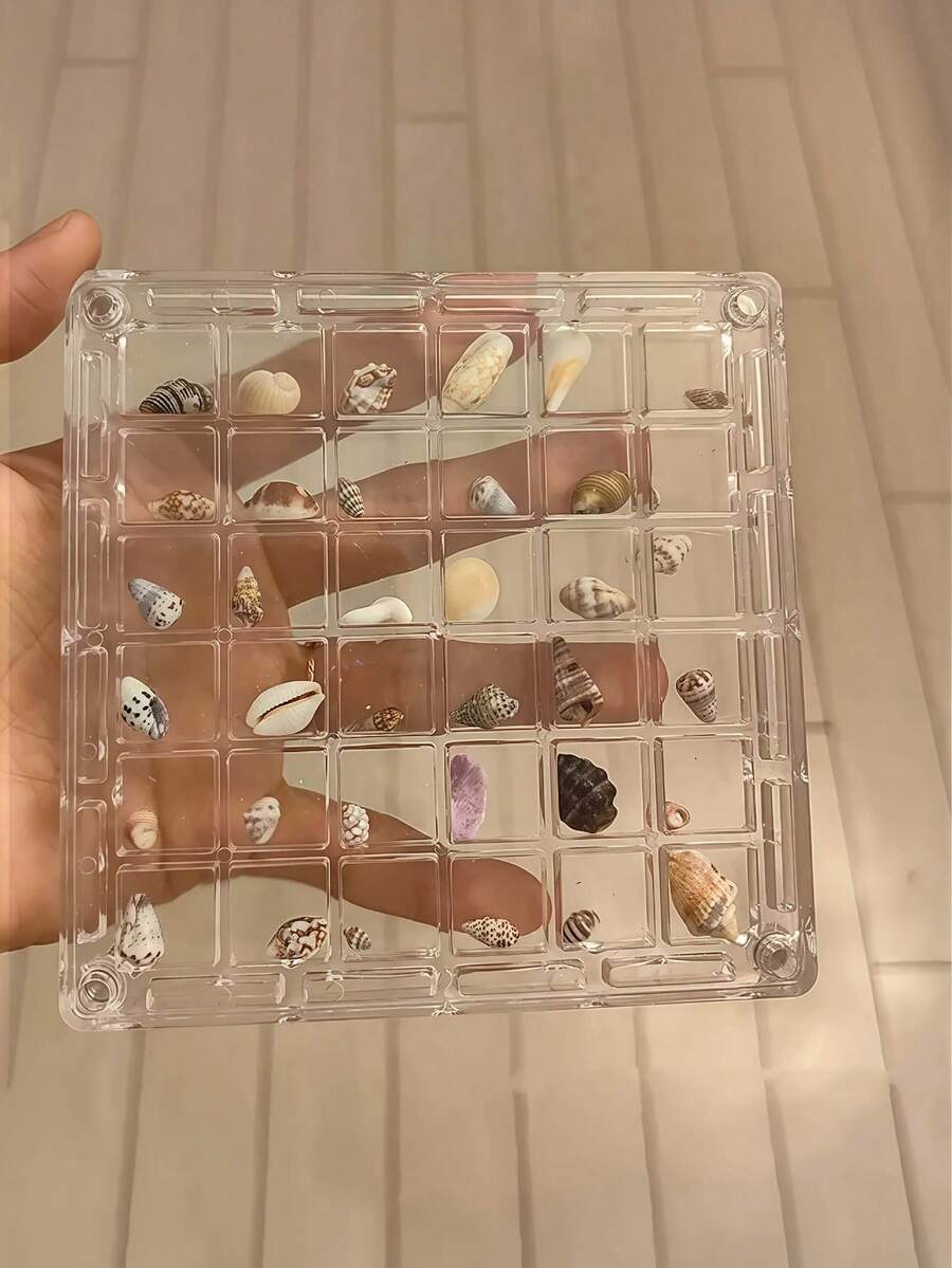 1 pieza Caja de almacenamiento de carcasa acrílica cuadrada transparente para exhibición de especímenes con 36 mini compartimentos, tapa magnética, alta claridad, perfecta para organización y exhibición de colecciones diarias - transparente - Ver 1
