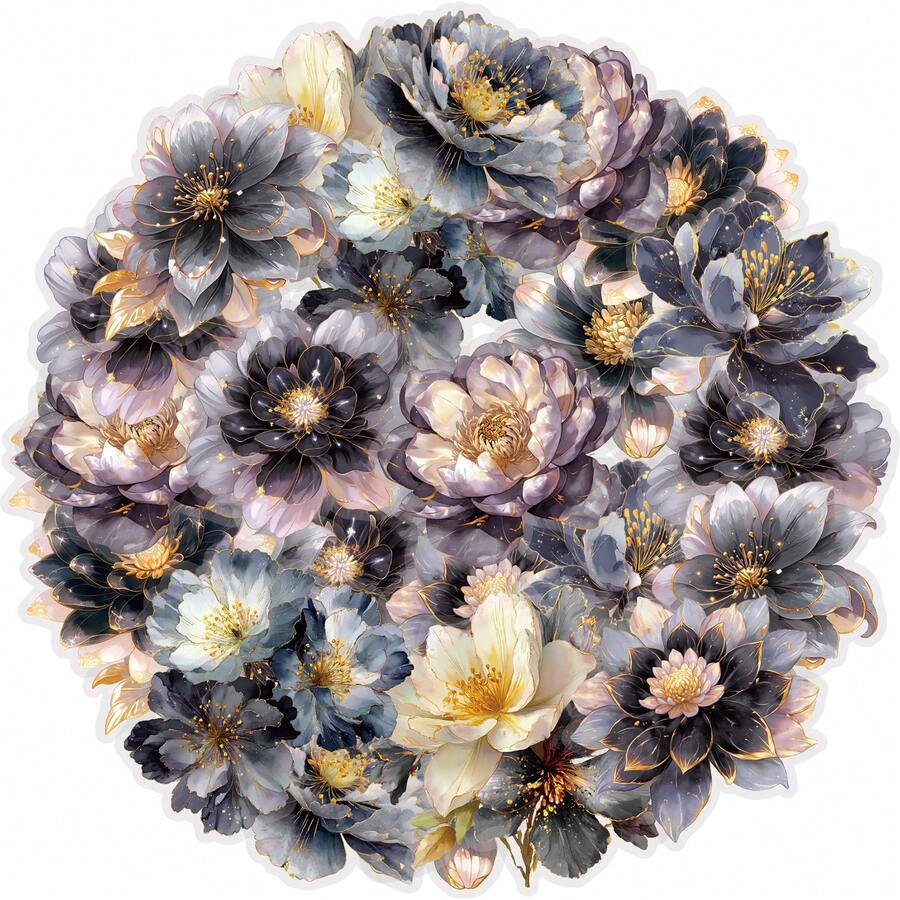 Etori Life Ink Night Dream 20pcs Black Gold Vintage Oil Painting Floral Pattern Pet Sticker Pack For Laptop, Gift Box Packaging, Office Decoration Accessories, Handmade Scrapbooking Supplies, Room Decoration, DIY Artwork, Art Supplies, Card Making, School Supplies, Toy Stickers Scrapbook Supplies - Ink Night Dream - View 1