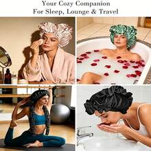 Satin Curl Sleeping Cap With Long Curl Strap, Suitable For Braids And Long Hair - Multicolor - View 4