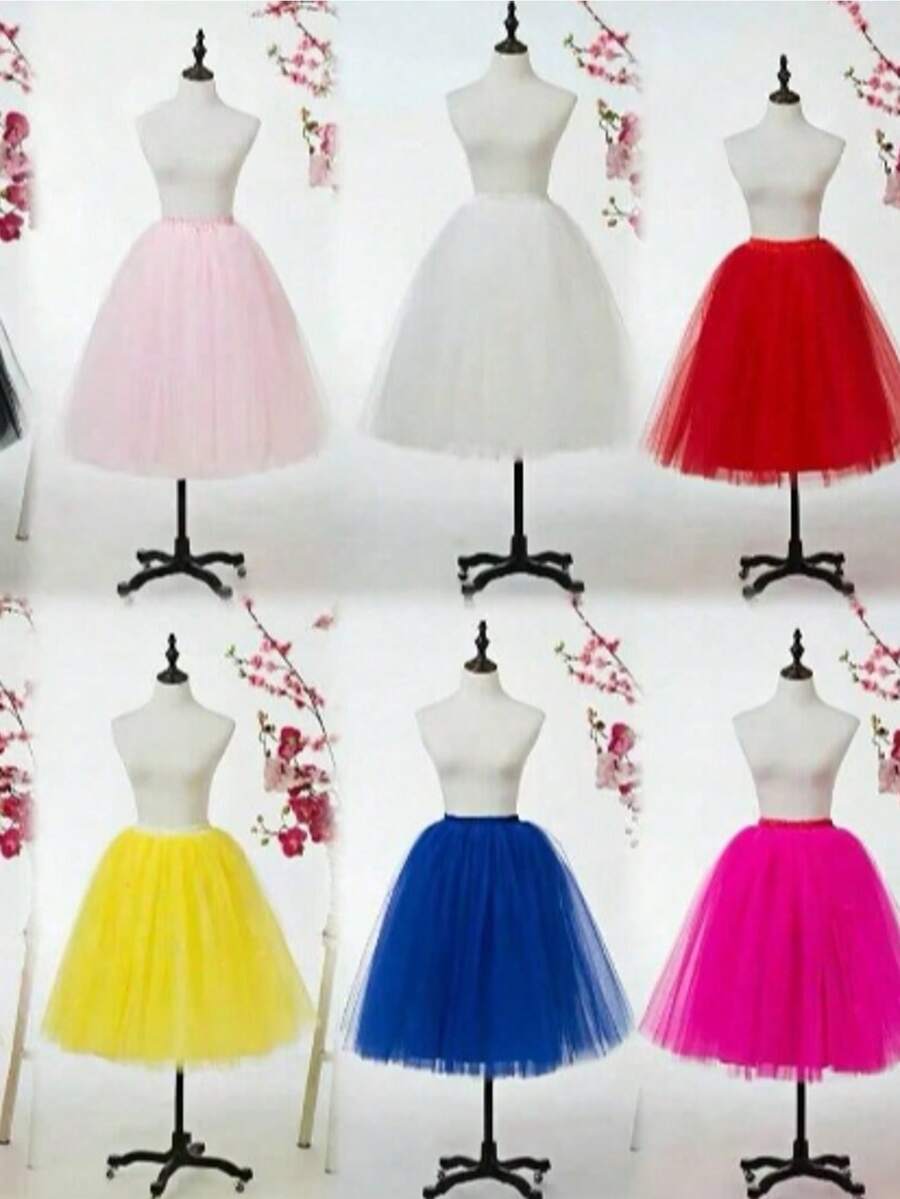 1 pièce Jupe tutu courte de couleur unie pour femme, jupon bouffant à plusieurs couches en maille, robe de princesse, convient pour les mariages, les fêtes, les représentations, le cosplay, le carnaval, toutes les saisons - multicolore - Voir 1