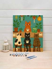 DIY Acrylic Painting Kit - Drinking Cat, 40x50cm, Artistic Personalized, Craft For Adults, Frameless Art Painting Set For Bedroom Decor And Art Wall, Simple And Fun Painting, No Drawing Experience Required, Fulfill Your Painter Dream, Immerse Yourself In The Colorful World, Each Stroke Is Self-Expression, Add Romance To Life, Best Gift For Family And Friends, Holiday Gift - Multicolor - View 2