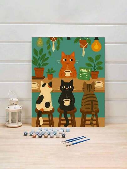 DIY Acrylic Painting Kit - Drinking Cat, 40x50cm, Artistic Personalized, Craft For Adults, Frameless Art Painting Set For Bedroom Decor And Art Wall, Simple And Fun Painting, No Drawing Experience Required, Fulfill Your Painter Dream, Immerse Yourself In The Colorful World, Each Stroke Is Self-Expression, Add Romance To Life, Best Gift For Family And Friends, Holiday Gift