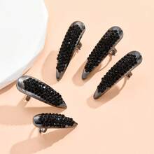 5pcs Fashionable Rhinestone Shiny Open Ring Finger Rings, Nail Accessories - Black - View 9