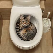 1pc Funny Toilet Bathroom Decor - Cute Tabby Cat Design, Self-Adhesive Vinyl Sticker Suitable For Bathroom Wall, Toilet Seat - Perfect Gift For Cat Lovers And Home Decor, Humorous Art, Removable Sticker Decal - Cute Tabby Cat - View 1