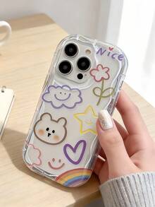 1个透明多巴胺波浪褶皱软TPU质感创意可爱手绘小熊爱心手机壳，兼容苹果17 Promax 17Air 17Pro 17 16 Promax 16 Plus 16 Pro 16 15 Promax 15 Plus 15 Pro 15 14 Promax 14 Plus 14 Pro 14 13 Promax 13 Pro 13 12 Promax 12 Pro 11 Promax 11 Pro 11 XS Max XR X/XS 7 Plus 8 Plus/Galaxy S21 S22 S23 S24 S25 S26 - 無色 - 查看 3