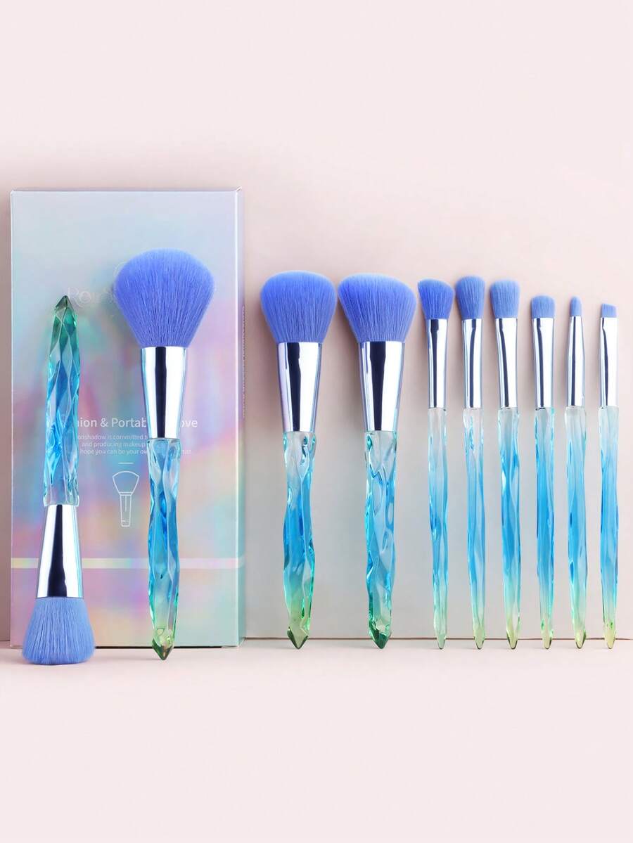 10pcs Crystal Handle Makeup Brush Set, Soft Hair Face & Eye Cosmetic Brushes, Makeup Tools - Multicolor - View 1