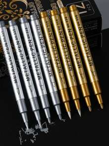 2支金色+银色金属颜料笔，适用于任何材料，可用于DIY手绘、黑卡绘画、涂鸦、工艺日志等。 - 多色 - 查看 2