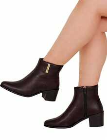 Women's Boot With Medium Chunky Heel, Pointed Toe, Mid-Calf Length, Shekinah Style, Comfortable, Fashionable, Blogger-Friendly, With Side Embellishment. - 鏽棕色 - 查看 4