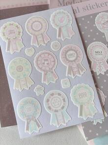 Glittery Medal Ribbon Sticker Set, Multi-Use Rosette Decals For Scrapbooking, Journaling, Birthday Gifts, Party Favors & DIY Projects Stickers Scrapbook Supplies School Supplies - Color - View 8