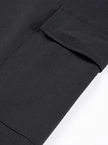 1pc Men's Solid Color Casual Loose Sports Pants, Versatile For Running, Outdoor, Hiking, Jogging, Fitness, Suitable For Summer Beach And Commute, Fashionable Drawstring Cropped Trousers Black - Black - View 5
