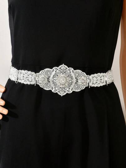 1件可调节长度摩洛哥风格金色金属腰带，新娘婚礼首饰