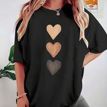 Women's T-Shirt-Light And Breathable Daily T-Shirt, Simple Heart-Shaped Design-Soft Daily Casual Shirt, Suitable For Women-All-Season Matching, Black And Neutral Colors, Women's T-Shirt, Multifunctional Clothing, Loose Version, Comfortable Material, Printed Top, Fashion Lovers, Seasonal Fashion, Round Neck, Durable Structure, Oversized T-Shirt, Fashionable Women Good Friday, Clean Design, Fade-Resistant, Travel Outfit, Unisex Fit - màu đen - Xem 1