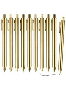 Bộ 10 bút bi cao cấp màu vàng/vàng hồng/bạc, bút bấm mực đen, ngòi cỡ trung bình (1.0mm), viết trơn tru, thích hợp cho đám cưới, tiệc cưới, văn phòng, học sinh, giáo viên, nhật ký và quà tặng. - Nhiều màu - Xem 1