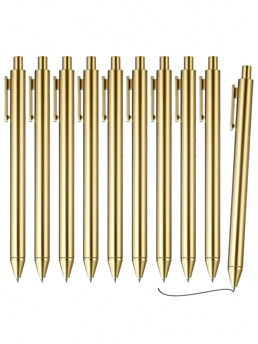Bộ 10 bút bi cao cấp màu vàng/vàng hồng/bạc, bút bấm mực đen, ngòi cỡ trung bình (1.0mm), viết trơn tru, thích hợp cho đám cưới, tiệc cưới, văn phòng, học sinh, giáo viên, nhật ký và quà tặng. - Nhiều màu - Xem 1