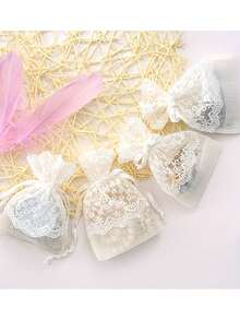 1pc White Lace Drawstring Pouch, Gift Bag For Wedding Party, Gifts, Favors, Birthday, Jewelry, Desktop Decor - Multicolor - View 6
