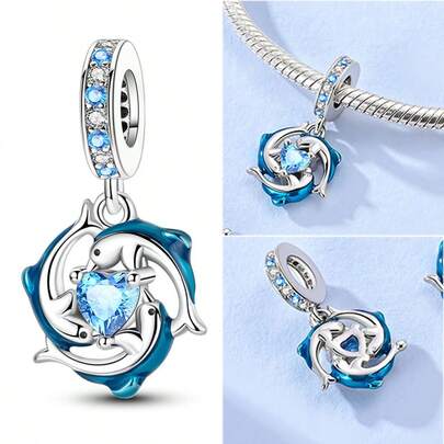 Dolphin Heart-Shaped Charms For DIY Bracelets And Necklaces, Women's Summer Vacation And Party Accessories, Valentine's Day Gifts, Ocean-Themed Accessories