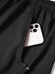 2026 Pantalones cortos deportivos de unicolor para hombres con bolsillos con cremallera y cintura con cordón, adecuados para fitness, correr y uso diario - Multicolor - Ver 8