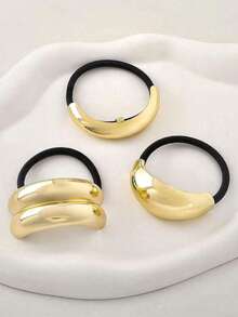 3 piezas Coletero de metal dorado, elegante y versátil, accesorios para el cabello con elástico estirado para mujeres, coleteros, bandas elásticas para el cabello, scrunchies, cuerda para el cabello, elásticos para el cabello, accesorios para la cabeza, banda elástica, para festival, fiesta - Multicolor - Ver 7