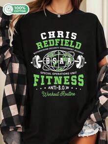 Chris Redfield BSAA 100% Cotton Unisex Short Sleeve Horror Game Graphic T-Shirt - Black - View 1