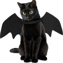 Disfraz de mascota con alas de murciélago ajustables - Hecho de tela de poliéster suave, adecuado para gatos y perros pequeños, excelente para disfraces de Halloween y eventos de cosplay - Negro - Ver 7