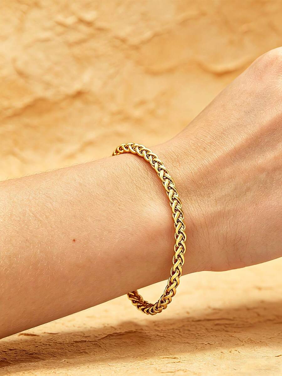 MONALLY Charmantes 18K Gold Weizenkette Armband für Herren, Edelstahl verstellbare Armkette, wasserdichter modischer Schmuck für Party und Alltag, perfektes Geschenk für Vater, Ehemann, Freund, Geburtstag, Jahrestag, Weihnachten - Kettenarmband - Übersicht 1