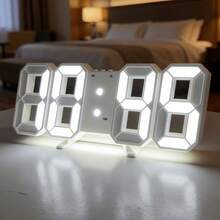 1pc Premium 3D Clock, LED Bedroom Digital Alarm Clock With Date & Temperature Display, 24-Hour Display, 3D LED Night Light, Clear, Modern Minimalist Design, Suitable For Kitchen/Bedroom/USB Powered Digital Clock - 白色 - 查看 2