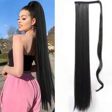 Synthetic 34Inch Long Straight Ponytail Hair Clip In Extension Heat Resistant Hair Wrap Around Pony Hair Piece For Women - Multicolor - View 10