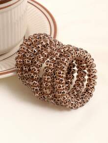 5pcs Fashionable Leopard Print Telephone Wire Hair Scrunchies, Suitable For Ponytails And Buns, Soft Hair Ties Bracelet, Casual Sports Ponytail, Bun Hair Ties, Can Be Gifted, Super Rejuvenating, Meets Daily Matching,Travel,Birthday - Leopard - View 4