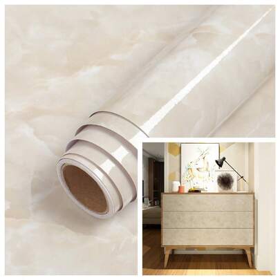1 Roll Of Beige Marble Sticker, Self-Adhesive Smooth Marble Film, Suitable For Countertop Decoration. Waterproof Granite Wallpaper, Suitable For Surface Decoration Of Cabinets, Desks, Etc. Refrigerator Sticker, Designed For Surface Decoration Of Refrigerators.