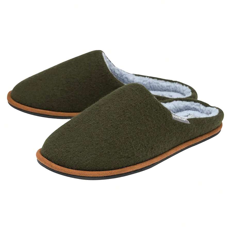 Dunlop - Mens Slip On Mule Slippers | Memory Foam Slippers With Hard Traction Rubber Sole - Khaki Green - View 1