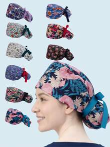 Adjustable Women's Surgical Cap, Ponytail Surgical Cap With Button And Ribbon Tie, Suitable For Nurses On Valentine's Day - Multicolor - View 5