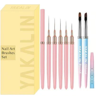 7pcs Nail Art Brushes, Nail Art Liner Brushes, Oval & Angled Nail Art Clean Up Brushes For Clean Polish On The Cuticles