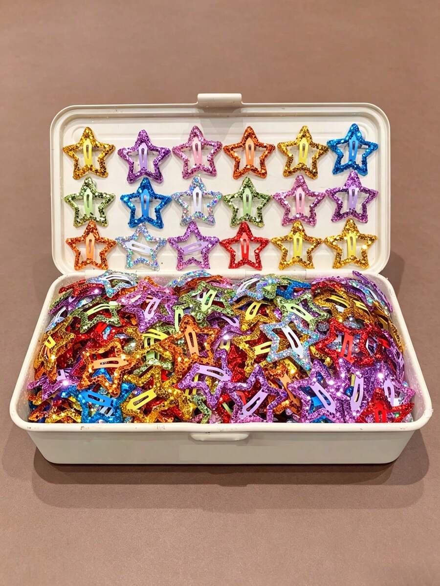 Set de 20 piezas de pasadores de pelo con forma de estrella de colores para niñas, decoración de flequillo y lateral, accesorios de pelo brillantes con forma de estrella, regalo para estudiantes, de vuelta a la escuela, para actuaciones, uso diario - Multicolor - Ver 1