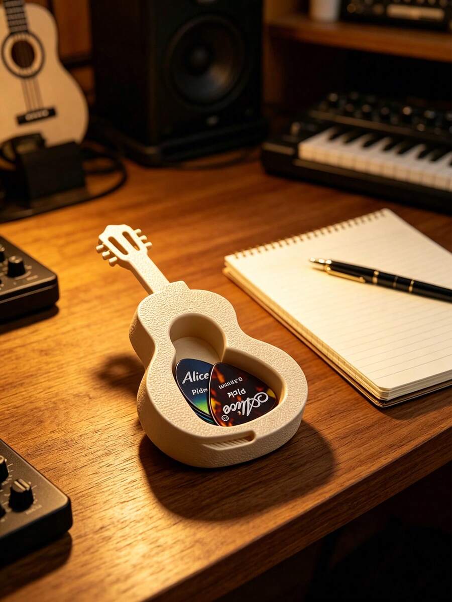 1 pieza Miniatura de instrumento musical, modelo de guitarra micro con caja de almacenamiento de púas, adorno de escritorio creativo, regalo para entusiastas de la guitarra, regalo del Día de San Valentín - Multicolor - Ver 1