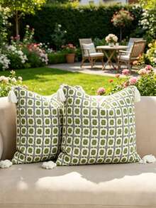 1 pezzo/2 pezzi Federa per cuscino stile bohémien con motivo geometrico verde e grigio con nappe, custodia decorativa in stile nordico intrecciata per divano, soggiorno, camera da letto, decorazione per la casa, dimensione 45*45cm, adatta per tutte le stagioni (inserto cuscino non incluso) - Verde - Visualizzare 9