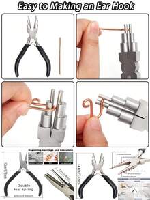 Bộ 2 kìm thép carbon, dụng cụ làm trang sức, kìm đầu lõm/đầu tròn, kìm uốn vòng kim loại và dây, kìm rổ thép carbon cao cấp với 2 vòng điều chỉnh 9mm, dụng cụ quấn chuyên nghiệp, thích hợp cho làm khuyên tai, nhẫn, vòng cổ và trang sức (thiết kế đa chức năng), bộ dụng cụ làm trang sức. - A - Xem 7