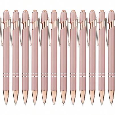 Bộ 6 bút bi màu vàng hồng có đầu bút cảm ứng, bao gồm 1 bút và 5 ruột bút thay thế, viết trơn tru, đầu bút cảm ứng bằng kim loại phù hợp với màn hình cảm ứng, thích hợp làm văn phòng phẩm trường học và văn phòng phẩm, bút thanh lịch, dụng cụ viết thời trang, đầu bút mảnh.