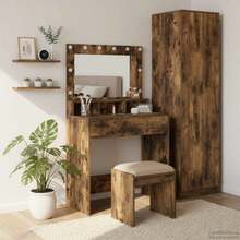 vidaXL Dressing Table With Shelf, Smoked Oak, 50 X 41 X 135 Cm, Engineered Wood, Modern Dressing Table, Rectangular Storage Space, Minimalist Design With Lights, Durable Engineered Wood - 燻黑橡木 - 查看 9