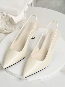 High-Quality Formal Women's Shoes, Fashionable And Elegant Nude Patent Leather High Heels With Pointed Toe, Low-Cut Open-Back Stiletto Pumps, Comfortable European And American Style Commuter Shoes, As Well As New Spring/Summer PU Leather Elegant White High Heels, Suitable For Banquets, Weddings, Dances And Dates. - White - View 6