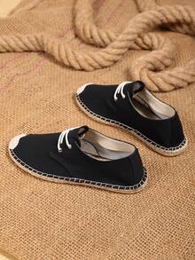 男士透气吸湿防滑编织渔夫鞋，男士透气吸湿防滑亚麻鞋 - 黑色 - 查看 3