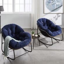 Outdoor Rocking Chair, Extra-Large Egg-Shaped Wicker Rocking Chair For Patio And Garden, Comfortable Indoor/Outdoor Rocking Chair With Thick Cushion, Modern Lounge Chair For Balcony, Porch, Garden, Backyard And Patio - Navy Blue - View 7